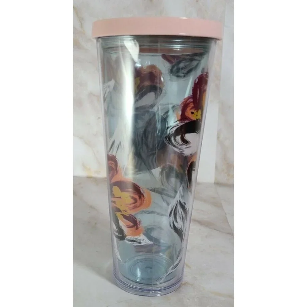 2019 Starbucks Pink Peony Floral‎ Venti 24 Oz Tumbler Pink Lid NO STRAW